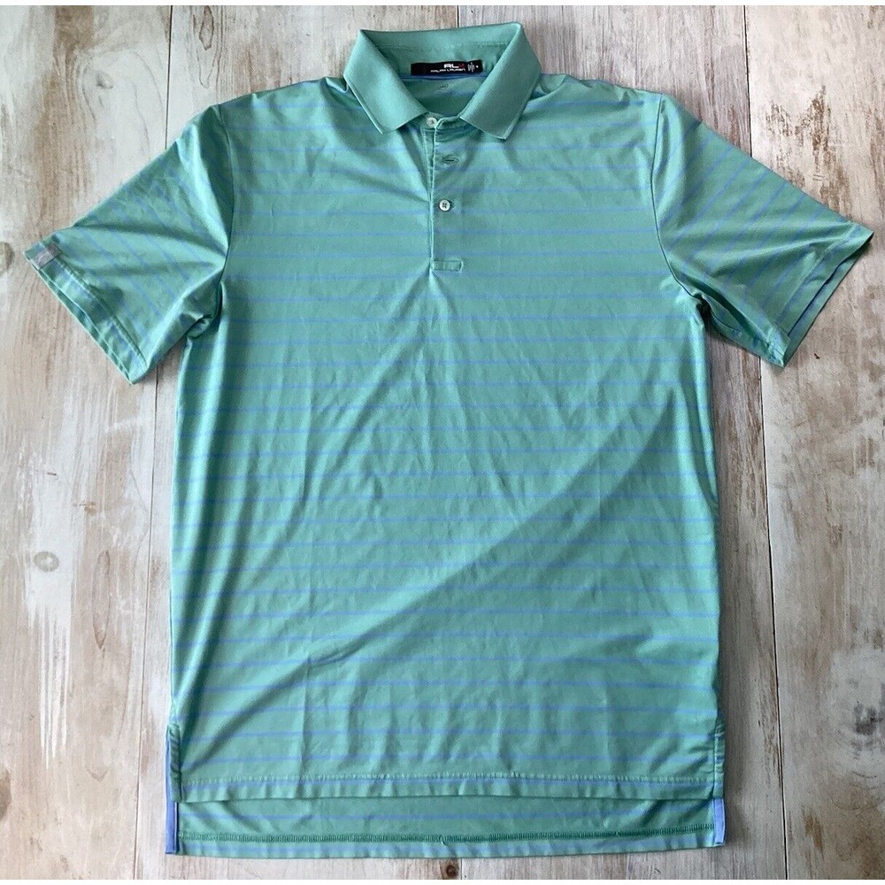 RLX Ralph Lauren Golf Polo Shirt Mens Size Medium SS Teal Blue Striped